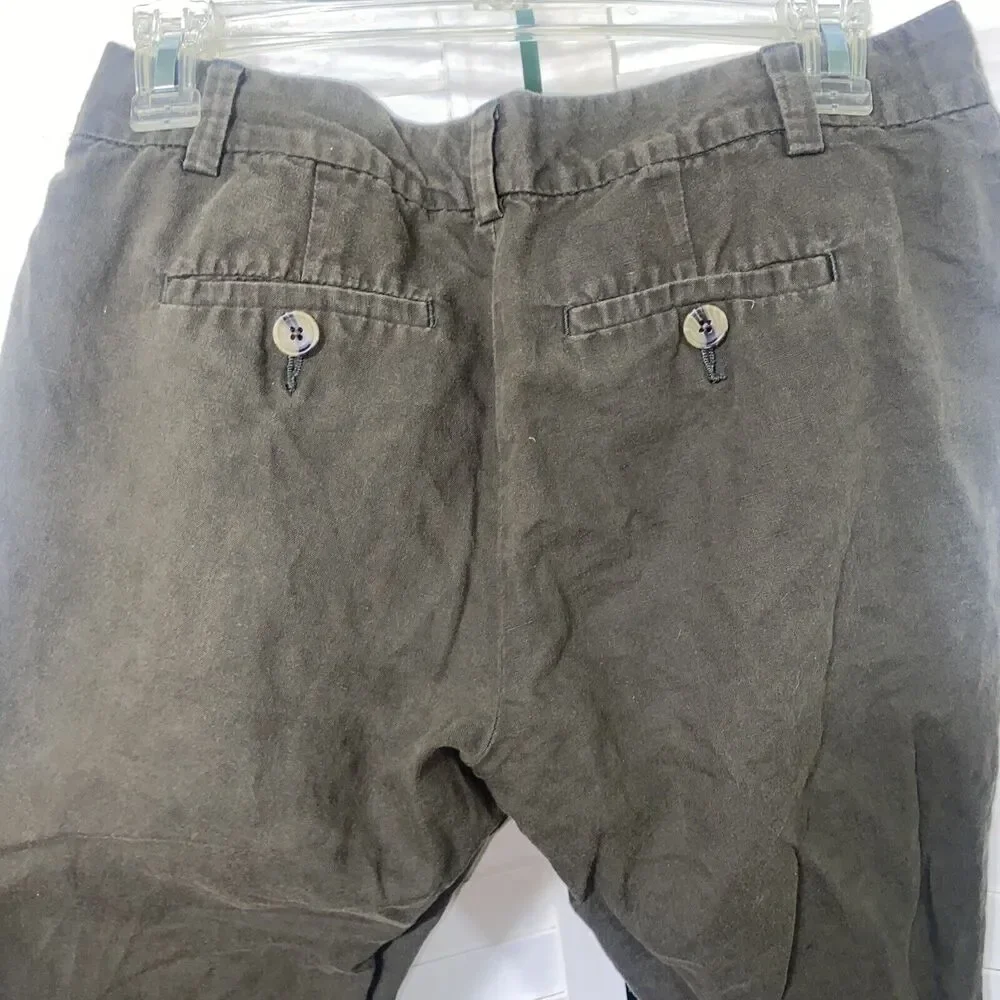 Banana Republic Linen Crop Tapered Leg Pants Size 2 Olive Green New Moss